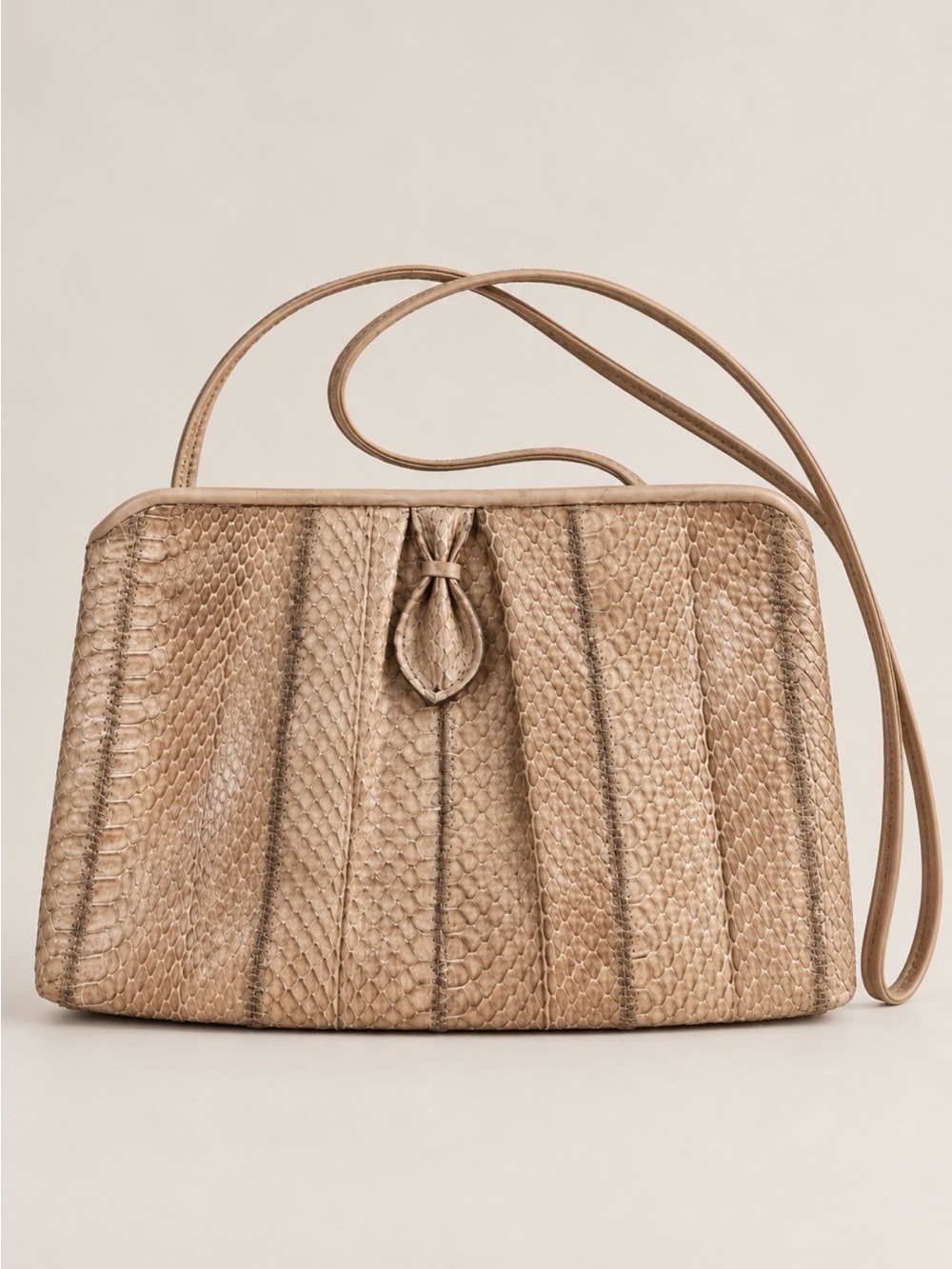 Beige Snake-Skin Shoulder Bag Clutch Purse